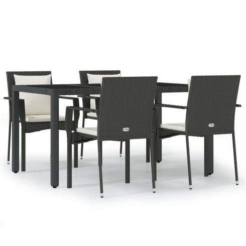 5 részes fekete polyrattan kerti étkezőgarnitúra párnákkal