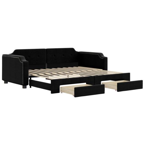 Fekete kihúzható szövet heverő fiókokkal 90 x 200 cm