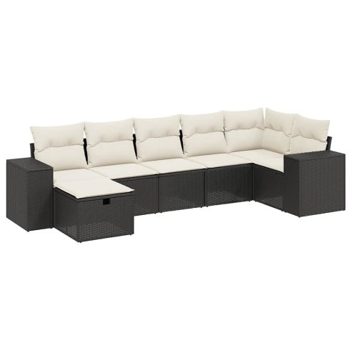8 részes fekete polyrattan kerti ülőgarnitúra párnákkal