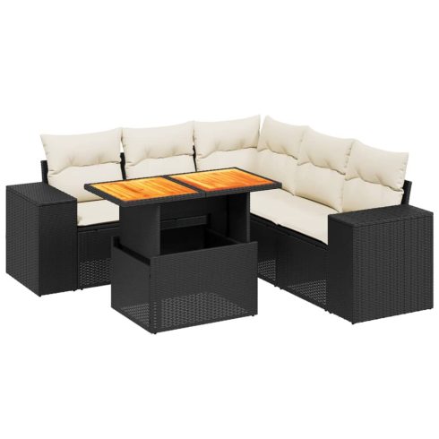 6 részes fekete polyrattan kerti ülőgarnitúra párnákkal