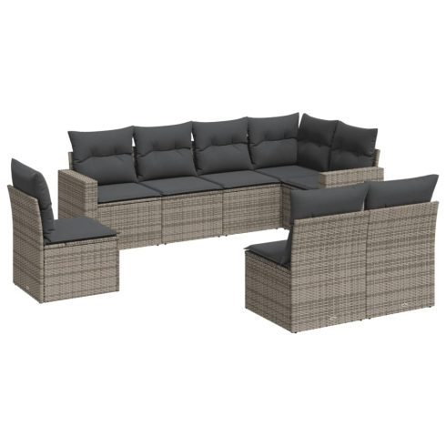 8 részes szürke polyrattan kerti ülőgarnitúra párnákkal