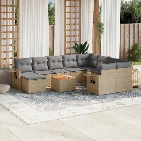 11részes vegyes bézs polyrattan kerti ülőgarnitúra párnákkal