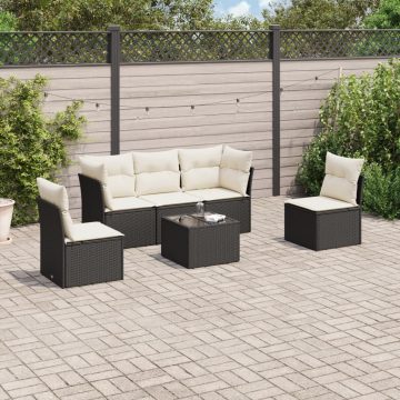   6 részes fekete polyrattan kerti ülőgarnitúra párnákkal