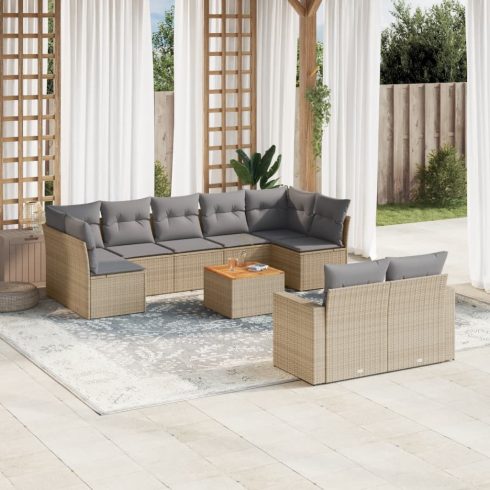 10 részes bézs polyrattan kerti ülőgarnitúra párnával