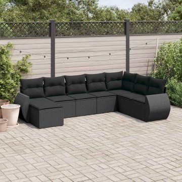   8 részes fekete polyrattan kerti ülőgarnitúra párnákkal