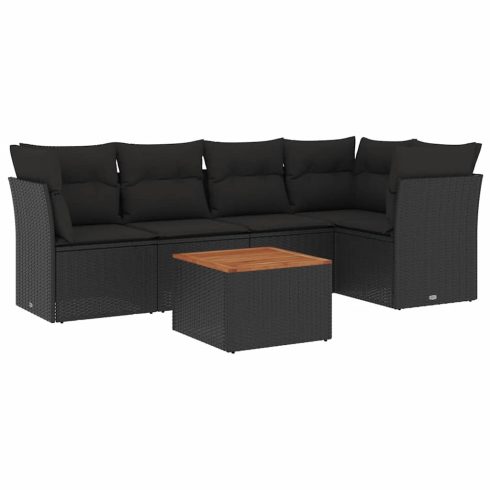 6 részes fekete polyrattan kerti ülőgarnitúra párnákkal