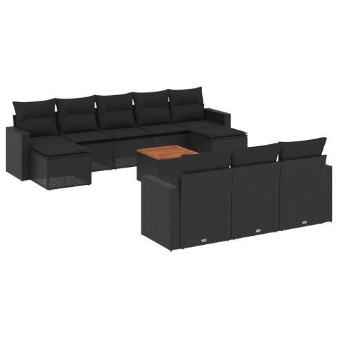 11 részes fekete polyrattan kerti ülőgarnitúra párnákkal