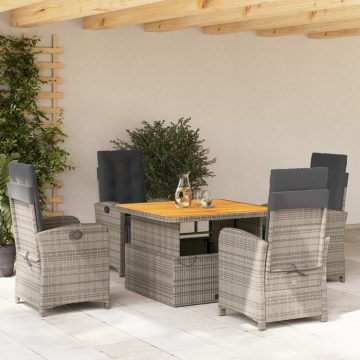  5 részes szürke polyrattan kerti étkezőgarnitúra párnával