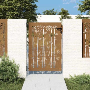 Bambuszmintás corten acél kerti kapu 85 x 125 cm