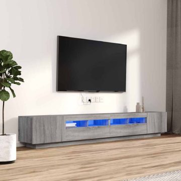   3 részes szürke sonoma színű fa TV-szekrény szett LED-lámpákkal