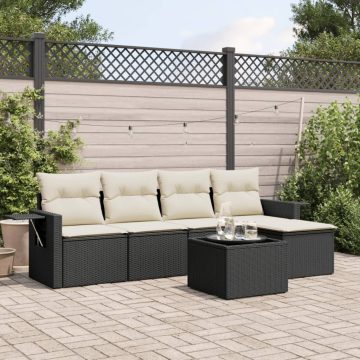   6 részes fekete polyrattan kerti ülőgarnitúra párnákkal