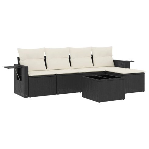 6 részes fekete polyrattan kerti ülőgarnitúra párnákkal