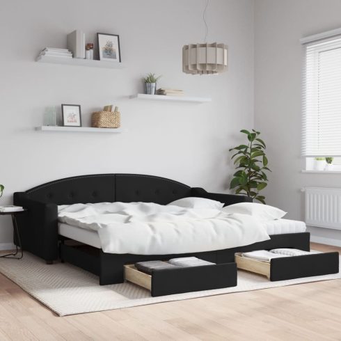 Fekete kihúzható szövet heverő fiókokkal 100 x 200 cm