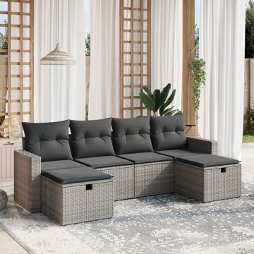   6 részes szürke polyrattan kerti ülőgarnitúra párnákkal