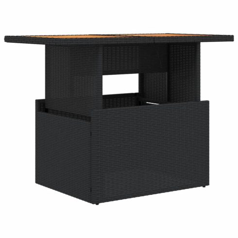 Fekete polyrattan és akácfa kerti asztal 100 x 55 x 73 cm