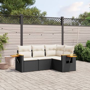   4 részes fekete polyrattan kerti ülőgarnitúra párnákkal