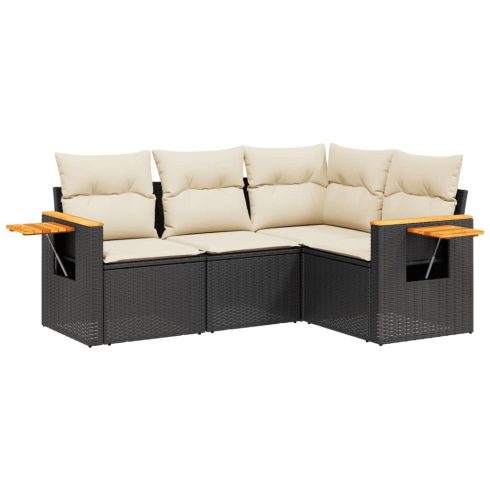 4 részes fekete polyrattan kerti ülőgarnitúra párnákkal