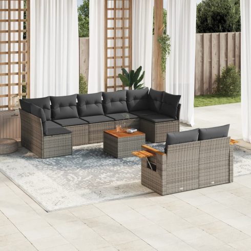 10 részes szürke polyrattan kerti ülőgarnitúra párnákkal