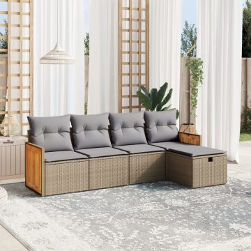   5 részes vegyes bézs polyrattan kerti ülőgarnitúra párnákkal