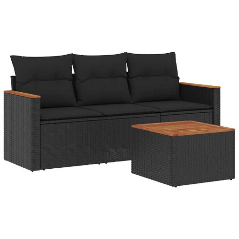 4 részes fekete polyrattan kerti ülőgarnitúra párnákkal