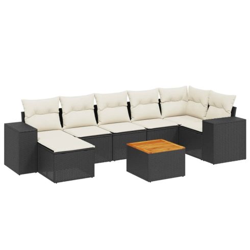 8 részes fekete polyrattan kerti ülőgarnitúra párnákkal