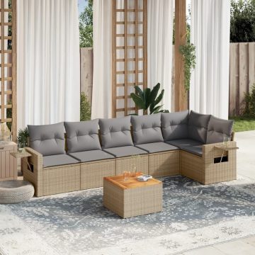   7 részes vegyes bézs polyrattan kerti ülőgarnitúra párnákkal