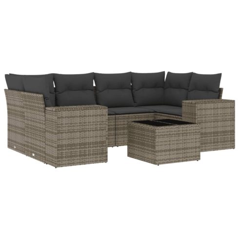 7 részes szürke polyrattan kerti ülőgarnitúra párnákkal
