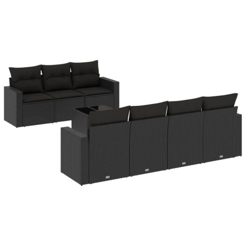 8 részes fekete polyrattan kerti ülőgarnitúra párnákkal