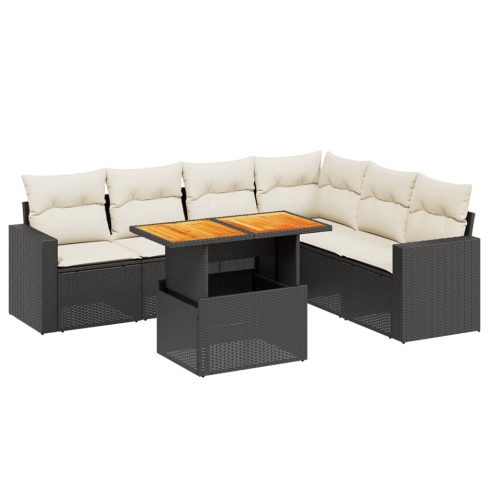 7 részes fekete polyrattan kerti ülőgarnitúra párnával