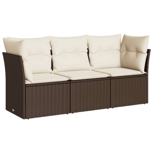 3 részes barna polyrattan kerti ülőgarnitúra párnával