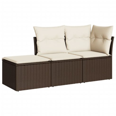 3 részes barna polyrattan kerti ülőgarnitúra párnával