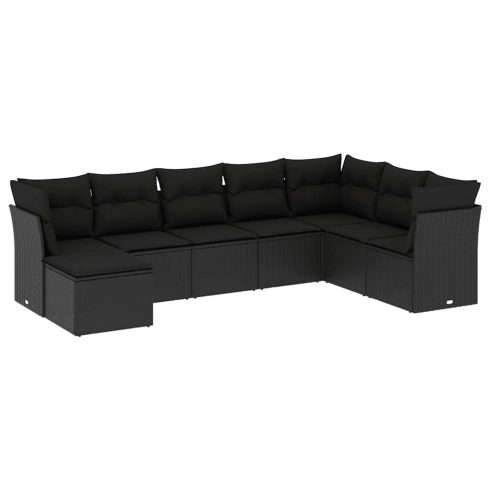 8 részes fekete polyrattan kerti ülőgarnitúra párnákkal
