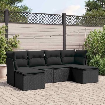   6 részes fekete polyrattan kerti ülőgarnitúra párnákkal