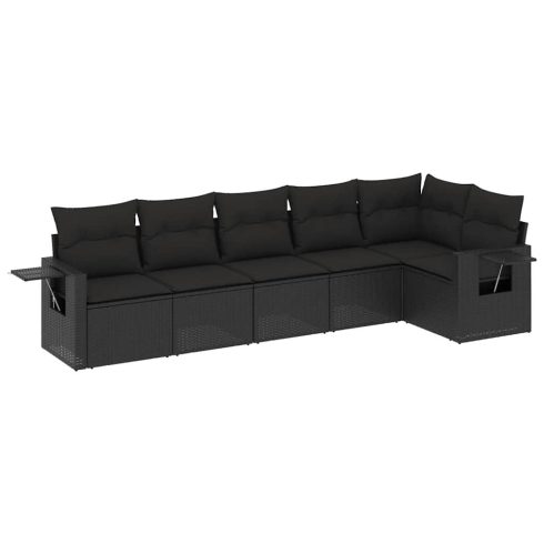 6 részes fekete polyrattan kerti ülőgarnitúra párnákkal