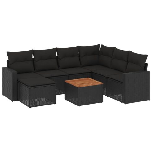 8 részes fekete polyrattan kerti ülőgarnitúra párnákkal