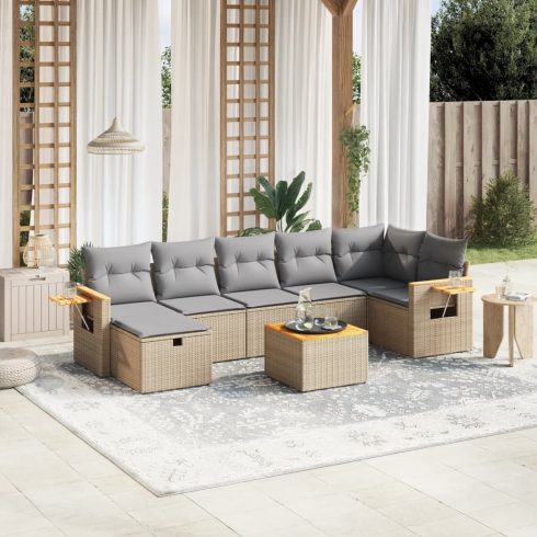 8 részes bézs polyrattan kerti ülőgarnitúra párnákkal