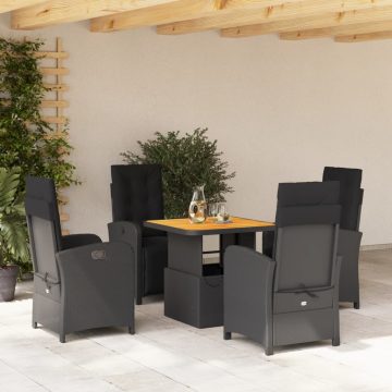   5 részes fekete polyrattan kerti étkezőgarnitúra párnákkal