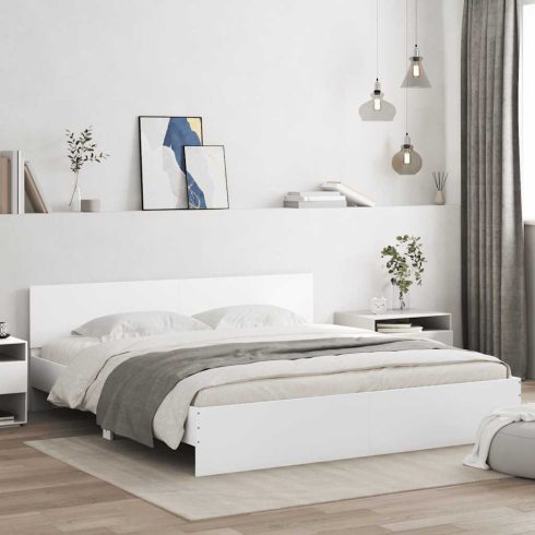 Fehér ágykeret fejtámlával és LED-del 200 x 200 cm