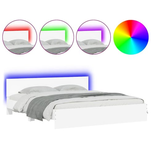 Fehér ágykeret fejtámlával és LED-del 200 x 200 cm