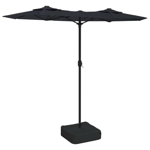 Fekete dupla tetős napernyő LED-ekkel 316x145 cm