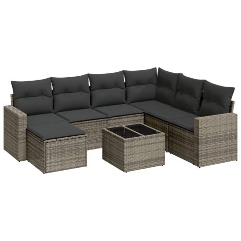 8 részes szürke polyrattan kerti ülőgarnitúra párnákkal