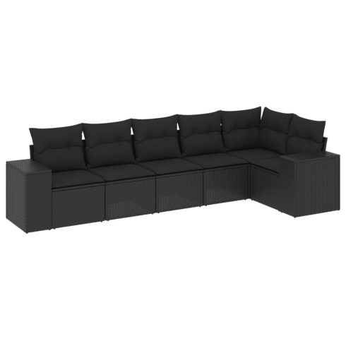 6 részes fekete polyrattan kerti ülőgarnitúra párnákkal