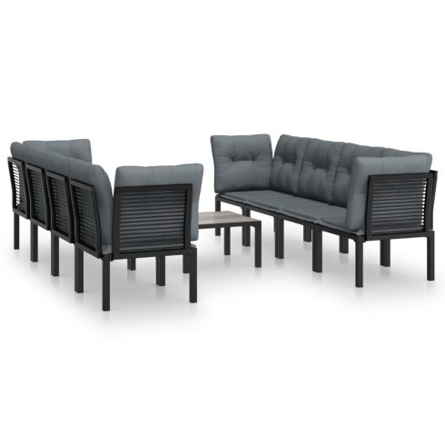 9 részes fekete-szürke polyrattan kerti ülőgarnitúral