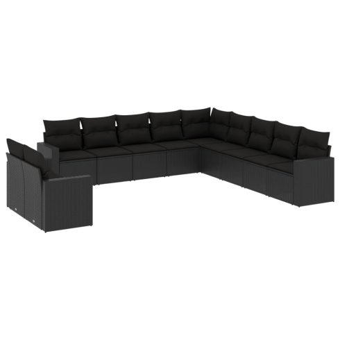 11 részes fekete polyrattan kerti ülőgarnitúra párnákkal