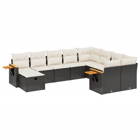 10 részes fekete polyrattan kerti ülőgarnitúra párnákkal