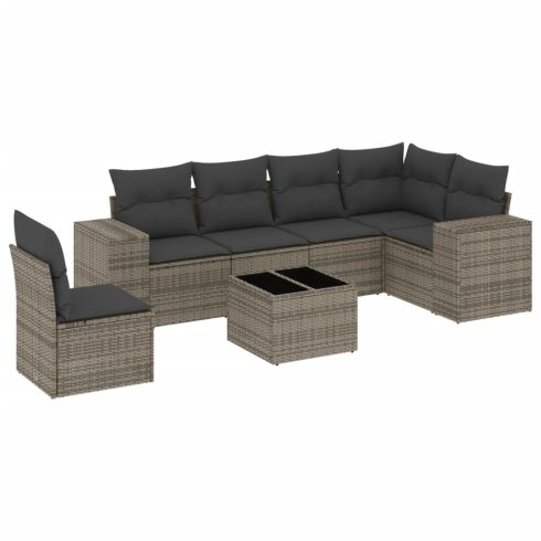 7 részes szürke polyrattan kerti ülőgarnitúra párnákkal