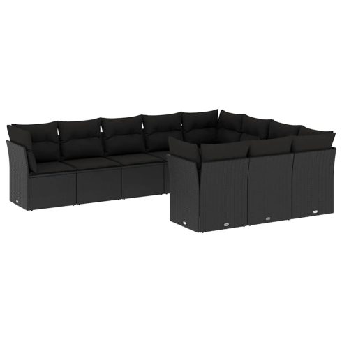 10 részes fekete polyrattan kerti ülőgarnitúra párnákkal