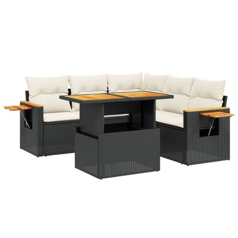 6 részes fekete polyrattan kerti ülőgarnitúra párnákkal