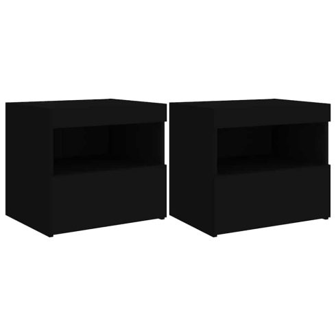 2 db fekete műfa éjjeliszekrény LED-fényekkel 50x40x45 cm