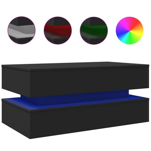 Fekete dohányzóasztal LED-lámpákkal 90x50x40 cm